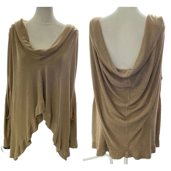HEATHER Cowl Neck Sweater Batwing Poncho Top Fall Autumn Beachy Brown L 3-46 - Picture 1 of 15